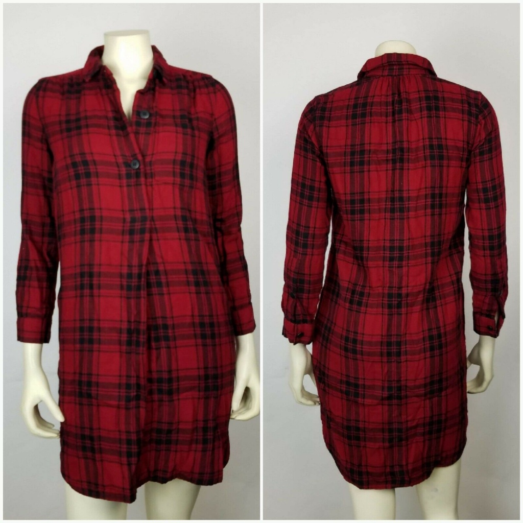 Madewell Womens Shirt Dress Plaid Red Pockets Xxs